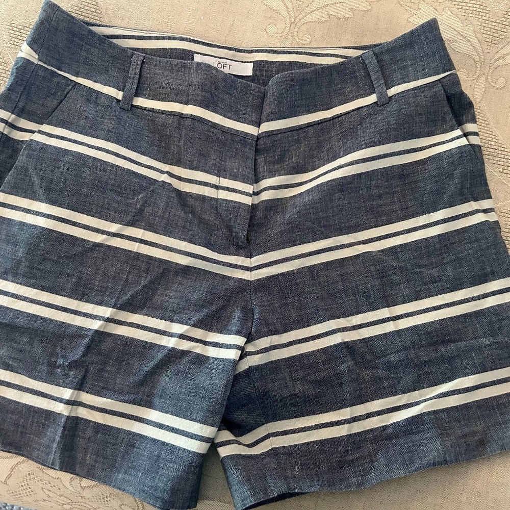 LOFT blue with white striped shorts